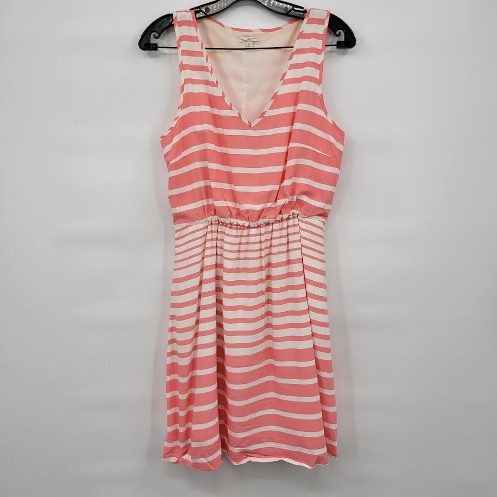 Gap Women Pink White Stripe Sleeveless V Neck Mini Dress Size XS